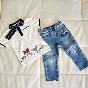 MonnaLisa White Polo with Navy Trim